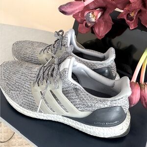 Men’s Adidas Ultra Boost Gray and White Athletic Shoes